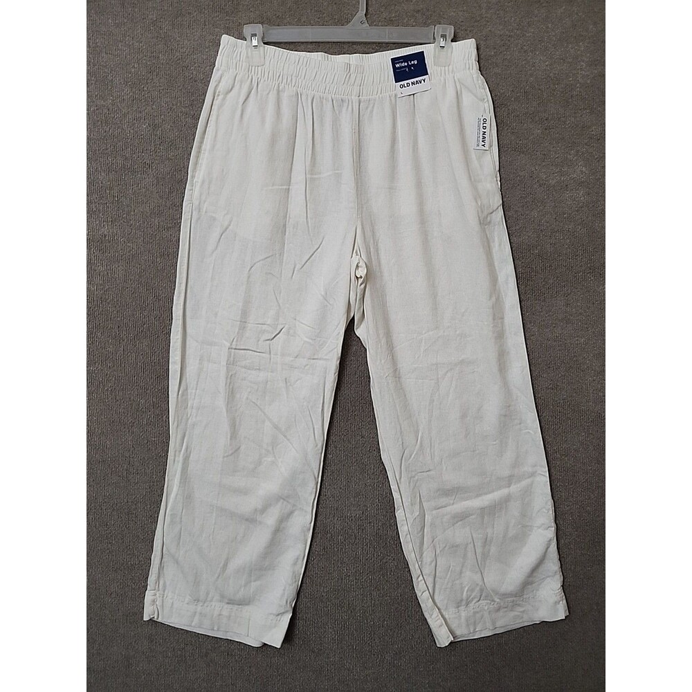 Old Navy Linen Blend Wide Leg Pants Womens L White Pull On Beach Vacation NEW - Picture 4 of 12